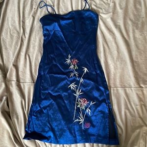 Vintage Blue satin oriental mini dress